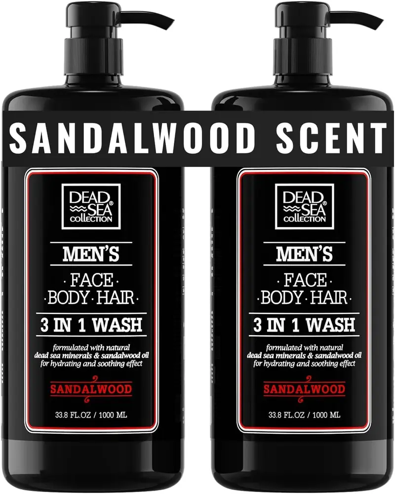Dead Sea Collection Gel Douche Santal Pour Homme – 3-en-1 Corps, Cheveux et Visage – Lot de 2 × 33,8 oz