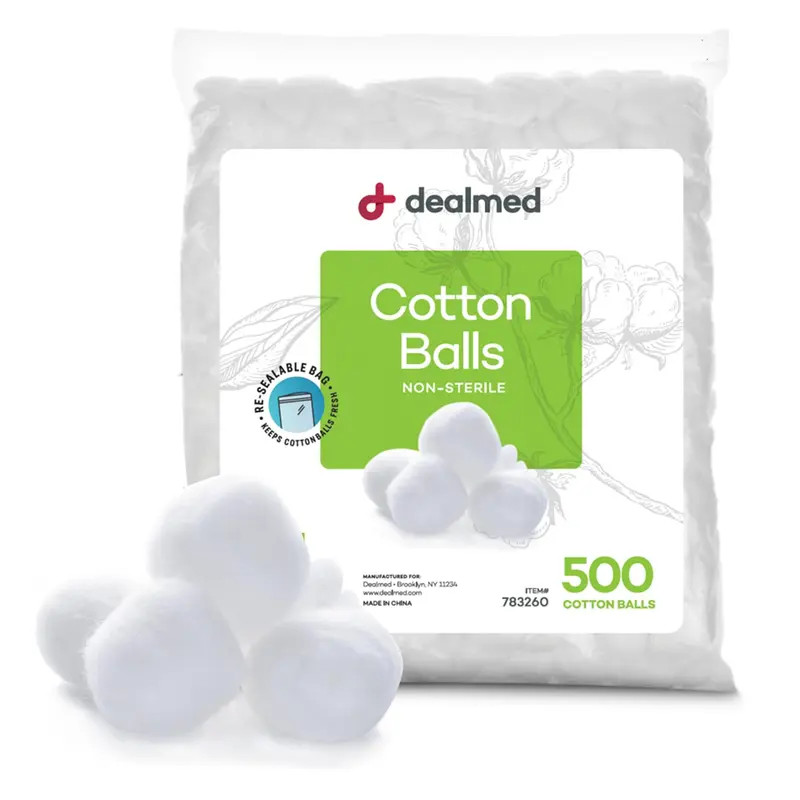 Dealmed Boules de coton – 100% coton pur, doux et absorbants | Sachet refermable 500 pièces