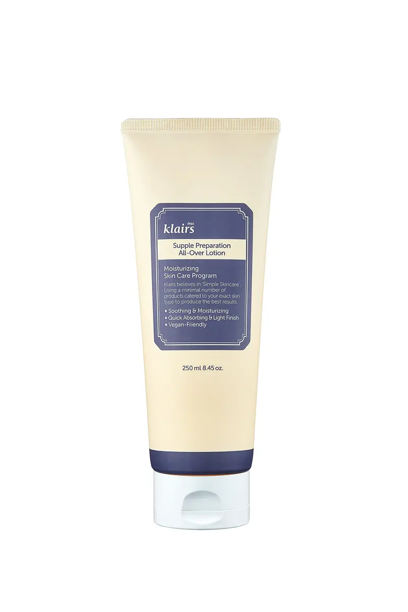 DearKlairs Supple Preparation Lotion Tout-en-Un – Hydratation légère visage et corps, sans parfum ni huiles essentielles, 250 ml