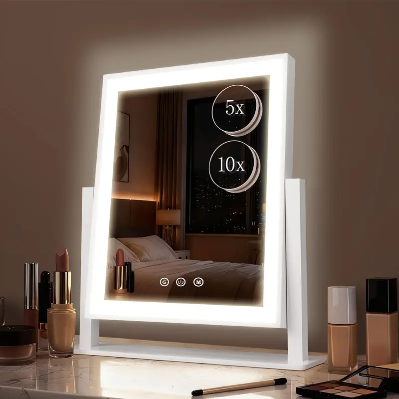 DECADENCE Miroir Maquillage 14 pouces LED – 10X/5X, 3 Températures, Contrôle Tactile, Rotation 360°