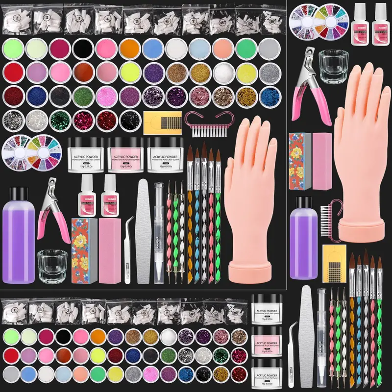 Deciniee Kit Professionnel Acrylique pour Ongles avec Main d’Entraînement – Débutants