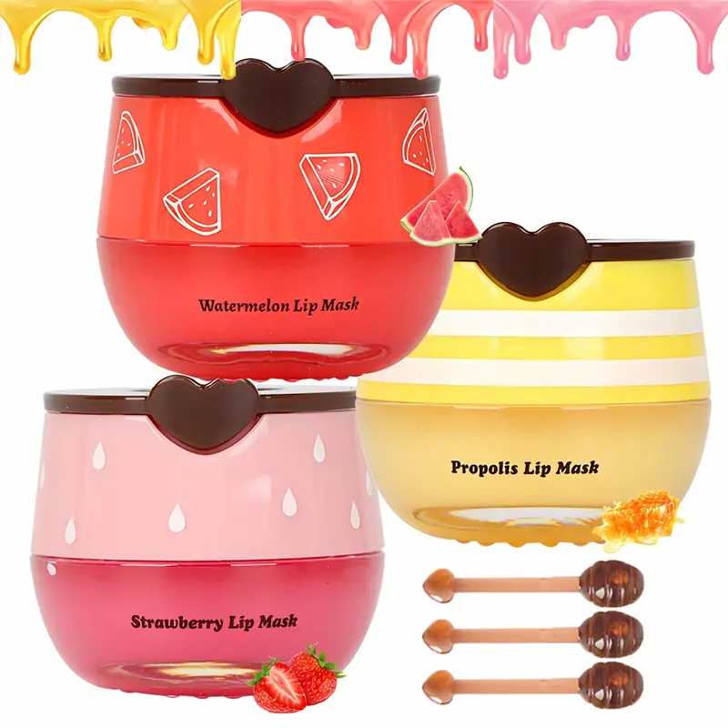 Deepmind – Ensemble de 3 Masques Lèvres Bee Lip Balm en Pot Miel (Fraise & Pastèque)