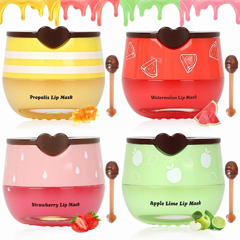 Deepmind Masque Lèvres Abeille – Lot de 4 Pots Miel et Fruits (Fraise, Pastèque, Pomme-Lime)