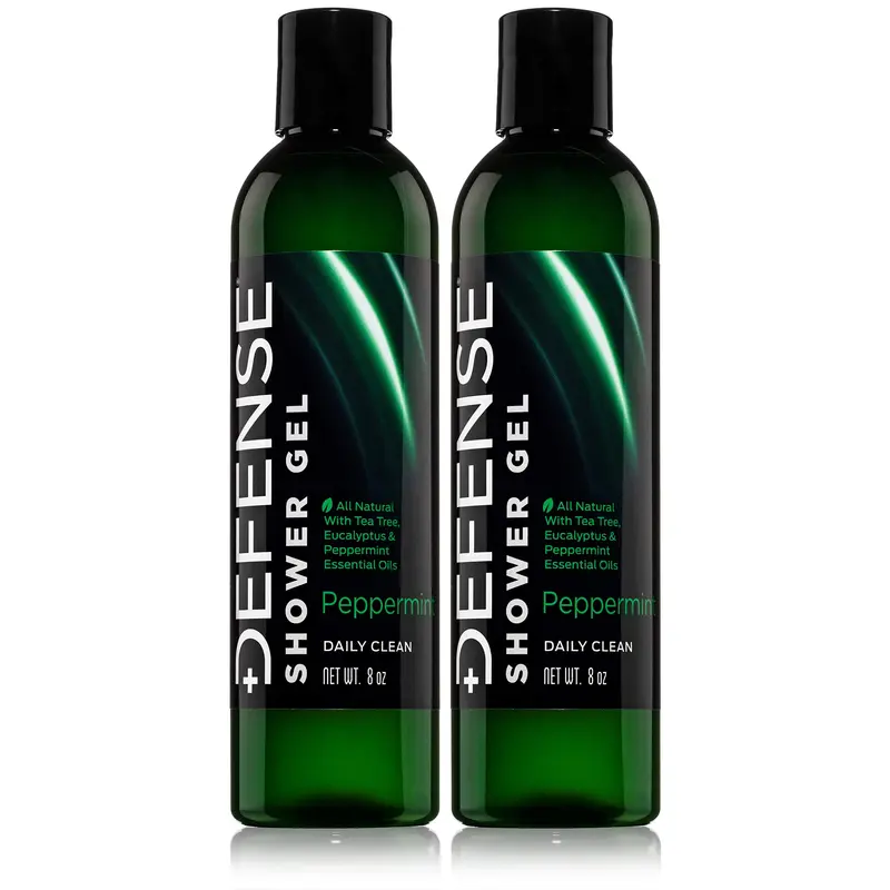 Defense Soap Gel Douche Menthe Poivrée et Arbre à Thé – Pack de 2 bouteilles 8 oz | Nettoyage Naturel et Contrôle des Odeurs