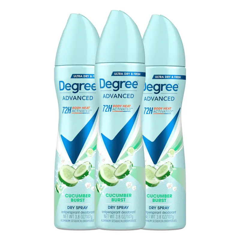 Degree Antiperspirant Déodorant Cucumber Burst – Spray Sec 3 Unités, Protection 72h pour Femmes
