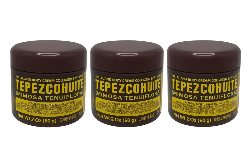 Del Indio Papago Tepezcohuite Nuit – Crème Visage et Corps, Collagène & Vitamine E, Légère, 3×60 g