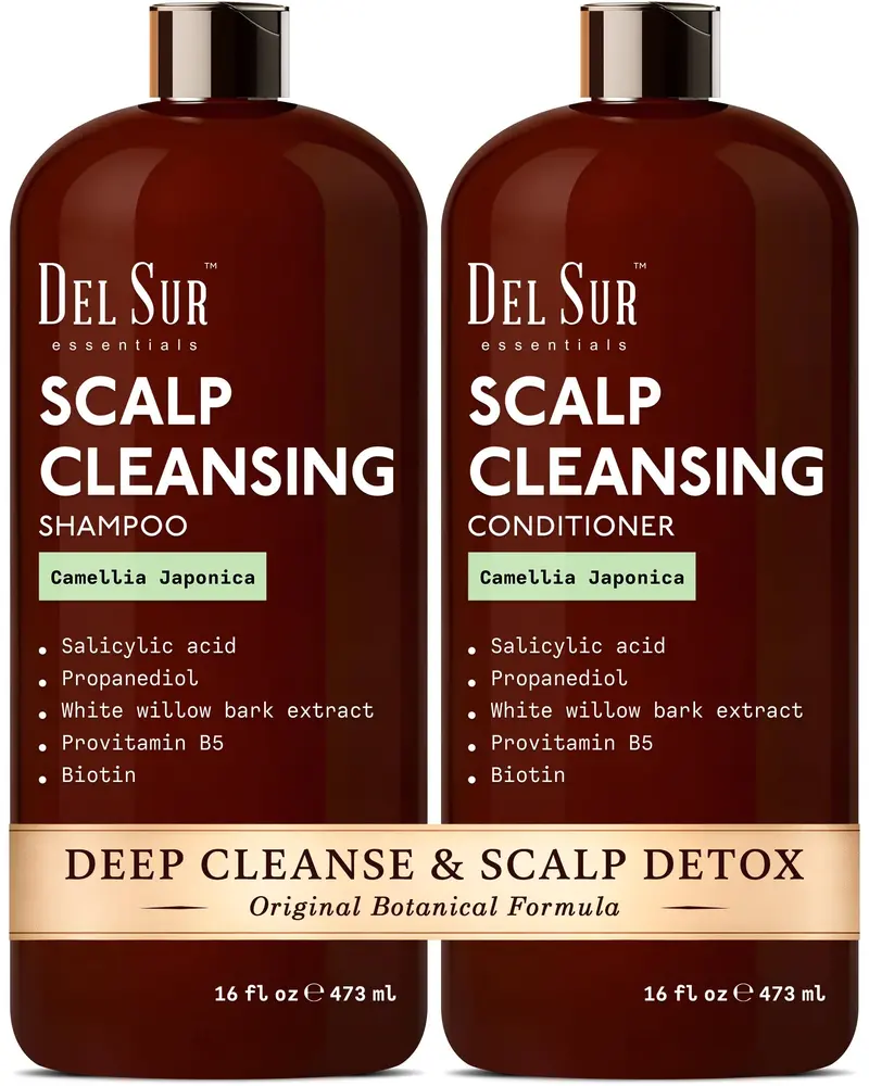 DEL SUR Ensemble Shampooing et Après-Shampooing Cuir Chevelu | 2 × 16 oz | Camellia Japonica, Salicylique et Saule | Contrôle des huiles et des résidus