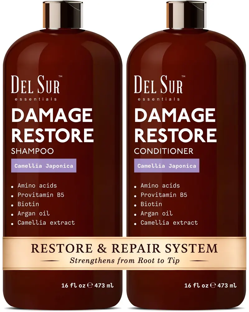 DEL SUR Shampooing et Après-Shampooing Réparateurs | 2 × 473 ml | Camellia Japonica, Acides Aminés, Biotine & Huile d’Argan
