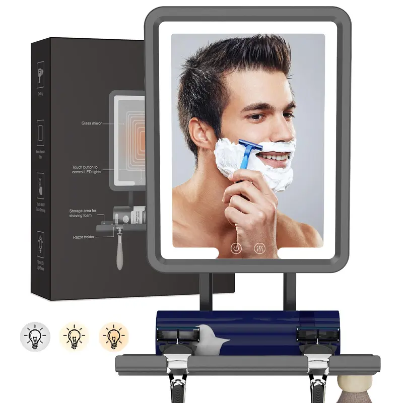 DeLanges Miroir Douche LED Antibuée Chauffé – 3 Lumières, Sans Perçage