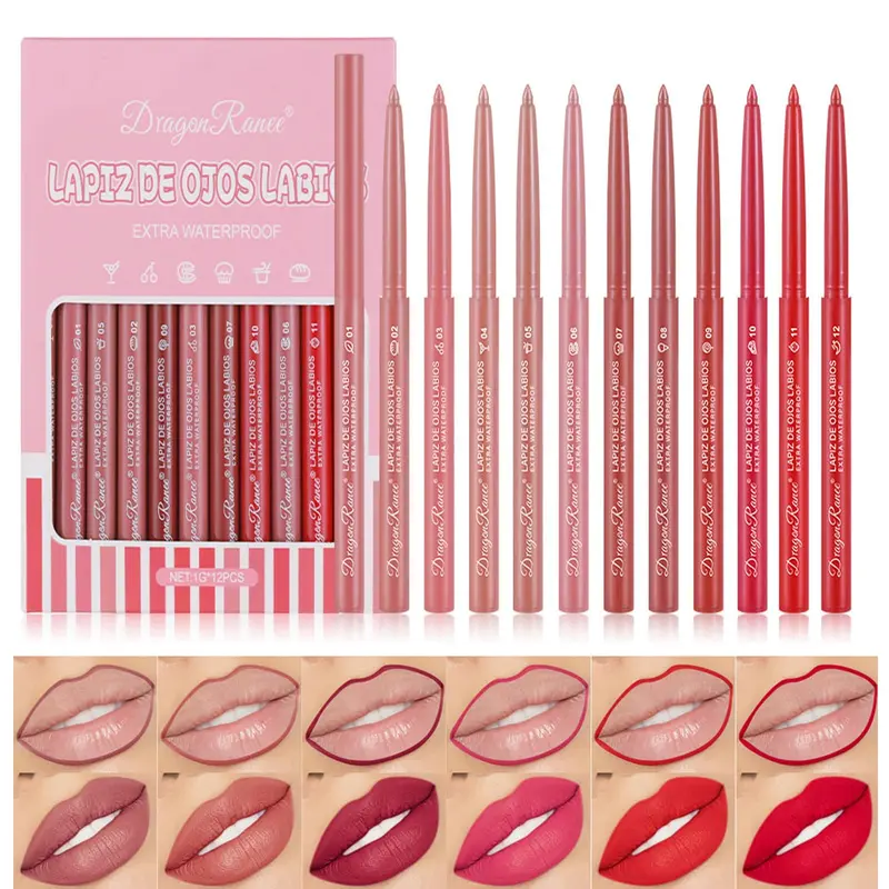 DENESTUP – 12 couleurs crayons contour lèvres, kit contour lèvres matte et imperméable
