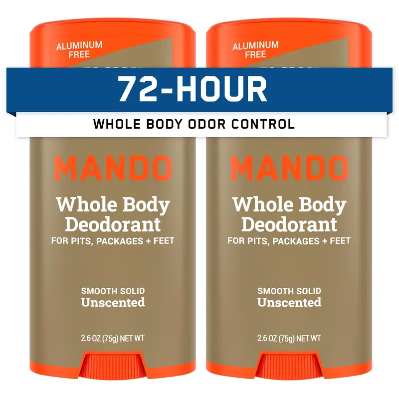 Deodorant Corps Mando pour Homme – Bâton Solide Sans Parfum, 72h, Pack de 2