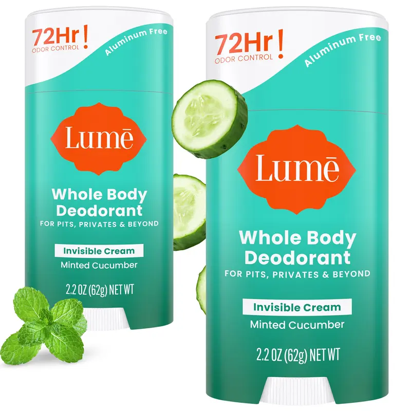 Déodorant Crème Invisible Lume – Contrôle des Odeurs 72h – Lot de 2 – Sans Aluminium, Sans Bicarbonate – Menthe Concombre