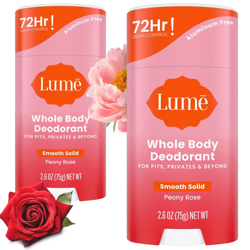Déodorant Lume Corps Entier – Bâton Solide Pivoine Rose, 72h Sans Aluminium (Pack de 2)