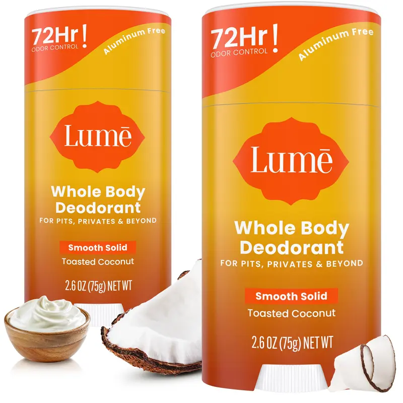 Déodorant Lume Corps Smooth Stick – Coco Toasté, sans aluminium ni bicarbonate – Pack de 2