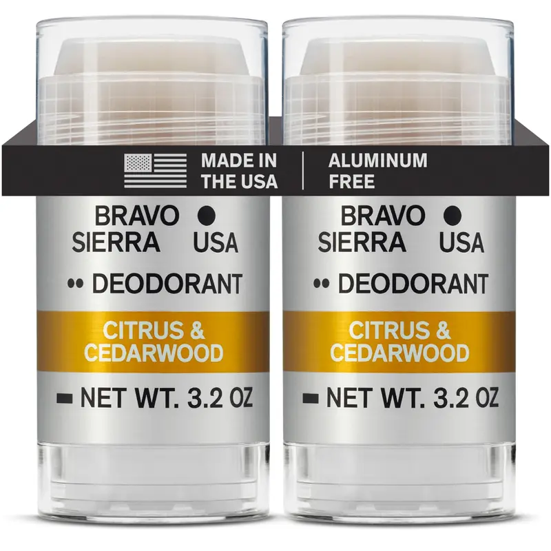 Déodorant pour homme sans aluminium Bravo Sierra – Citrus & Cèdre, pack de deux, vegan et non testé sur les animaux