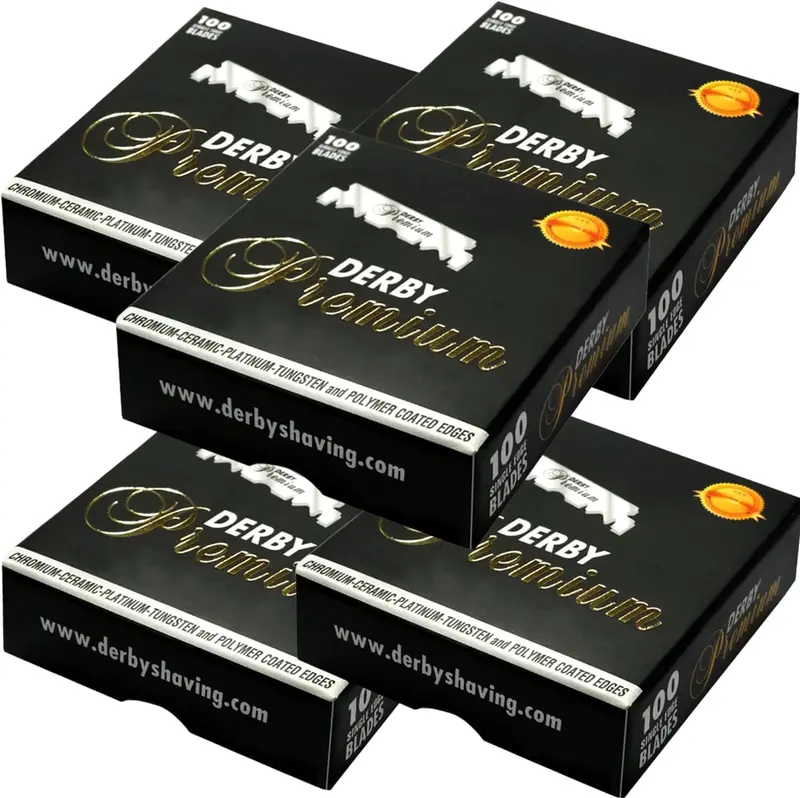 Derby Premium – Lames pour Rasoir Droit, Lot 5×100, Acier Inoxydable