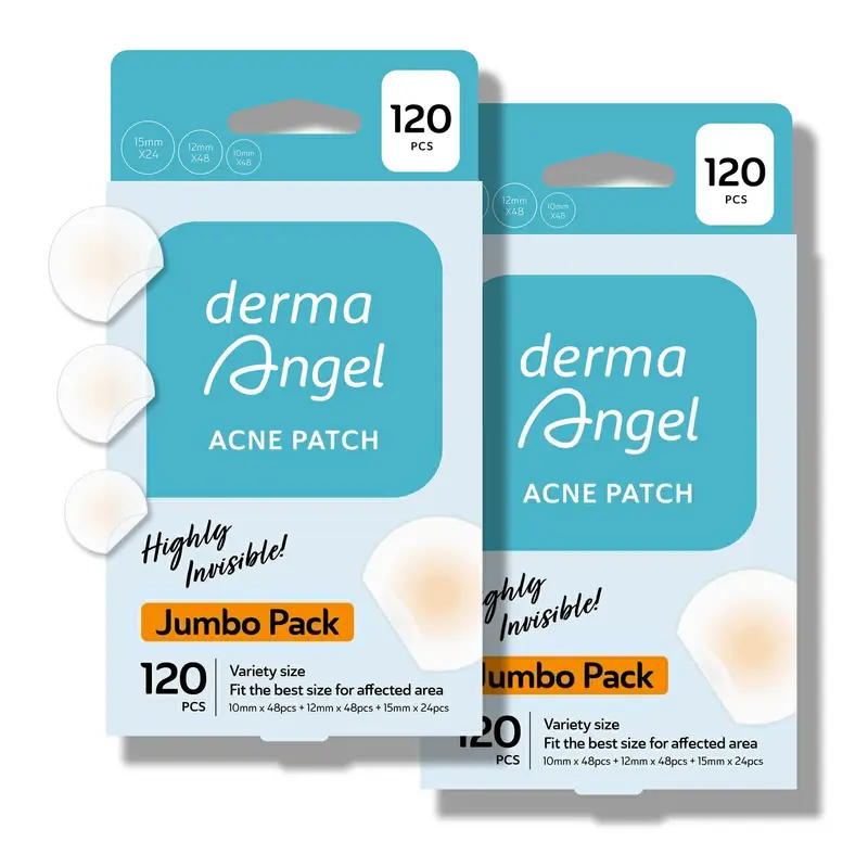 DERMA ANGEL Pansements hydrocolloïdes ultra invisibles pour acné cystique – Usage jour et nuit – Version améliorée (240 patchs, 3 tailles)