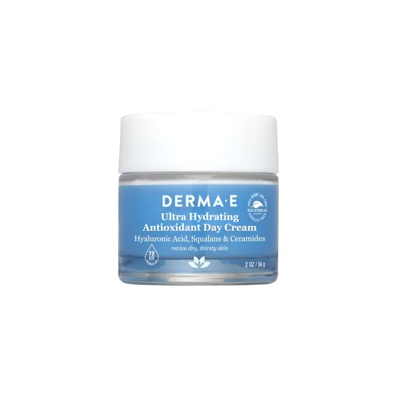 DERMA-E Crème de Jour Ultra Hydratante – Hydratation antioxydante avec acide hyaluronique, squalane et céramides | Peau sensible, 2 oz