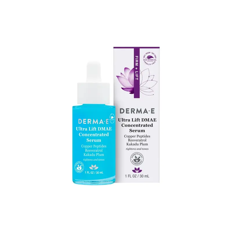 DERMA E Ultra Lift DMAE Sérum Concentré — Soin Raffermissant et Hydratant au Cuivre et Résveratrol – Soin Visage 1 oz