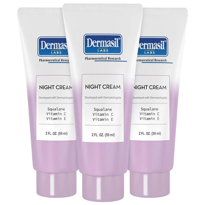 Dermasil Crème Nuit 3-Pack – Soin hydratant anti-âge avec Squalane, Acide Hyaluronique, Vitamine C et Vitamine E (2 oz chacun)
