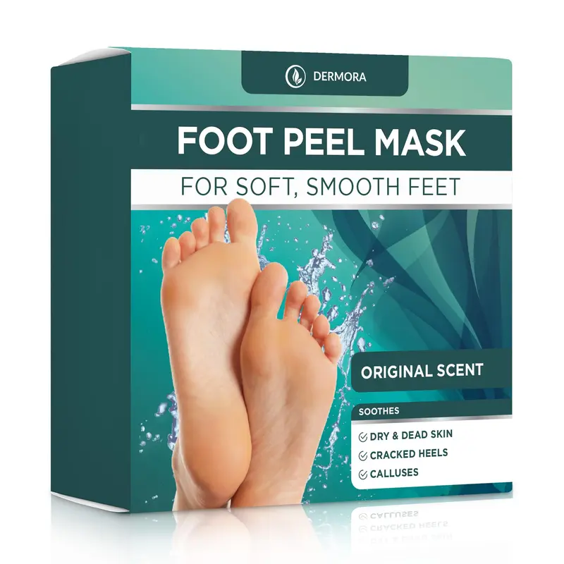DERMORA Masque Pieds Exfoliant | Gommage des pieds secs et callosités | Lot de 4 | Taille universelle (Homme 10 / Femme 11) | Original