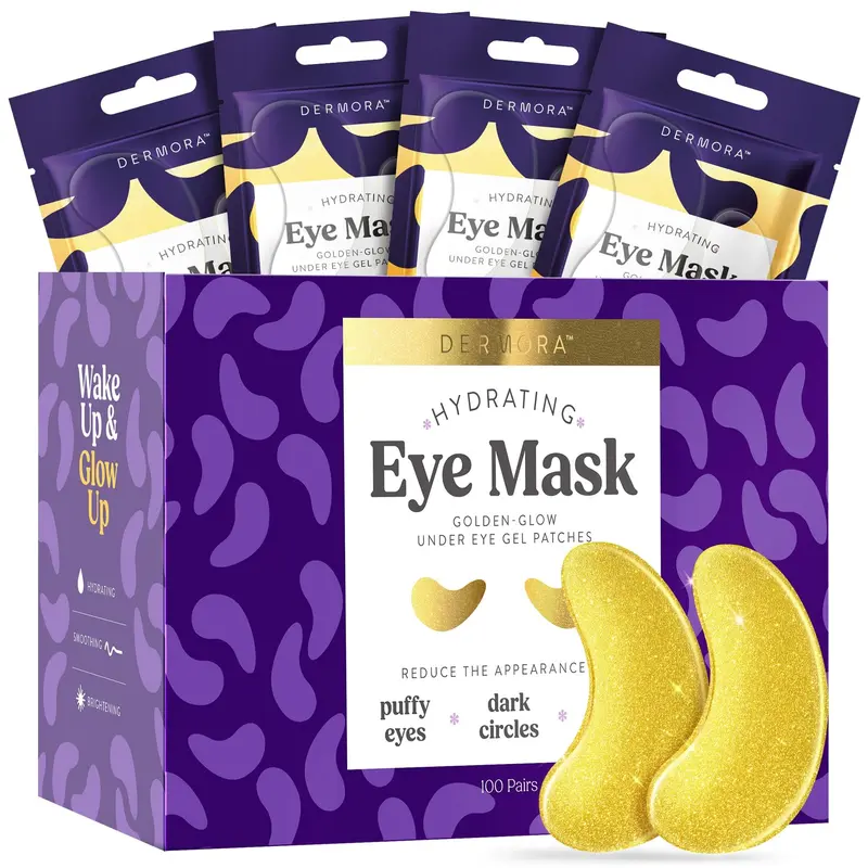 DERMORA Patchs Yeux Dorés - 100 Paires | Regard plus frais, cernes et poches possibles