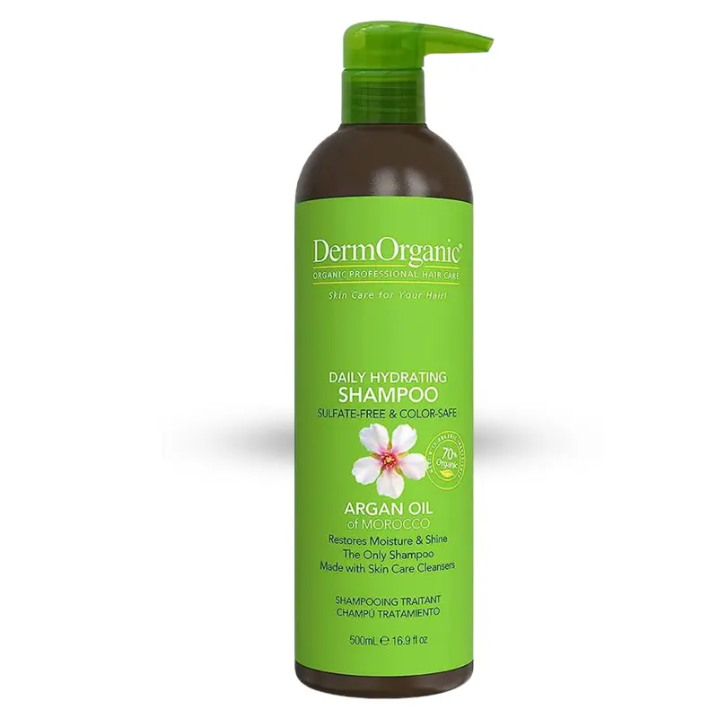 DermOrganic Shampoing Hydratant Quotidien — Sans sulfates, 70% biologique, mousse riche, 500 ml (16,9 oz)