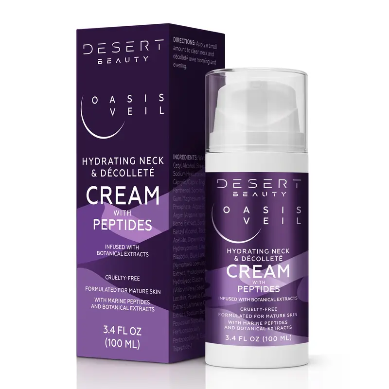 Desert Beauty Crème Raffermissante Cou et Décolleté | Peptides, Collagène & Acide Hyaluronique, 100 ml