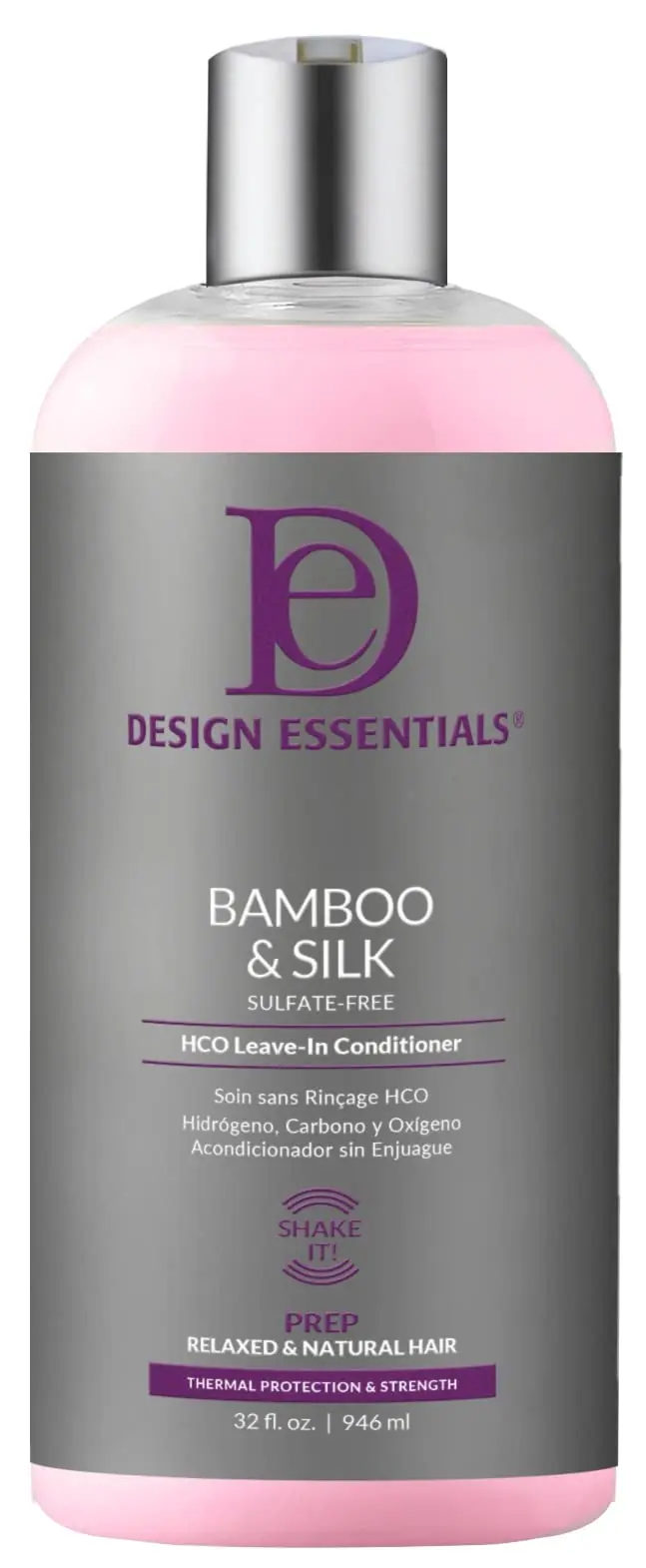 Design Essentials – Conditionneur sans rinçage Bambou et Soie HCO, Protection thermique pour cheveux naturels et relaxés, 32 oz (946 ml)