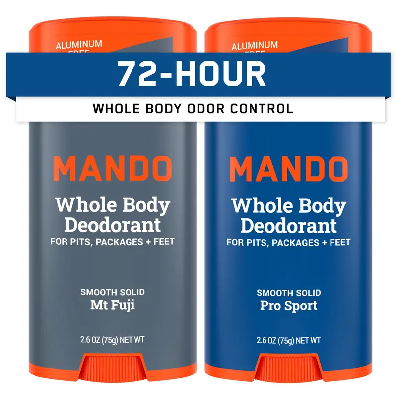Desodorant Mando pour Homme – Déodorant solide sans aluminium ni bicarbonate, 72h, Pack de 2 (Mt Fuji & Pro Sport)