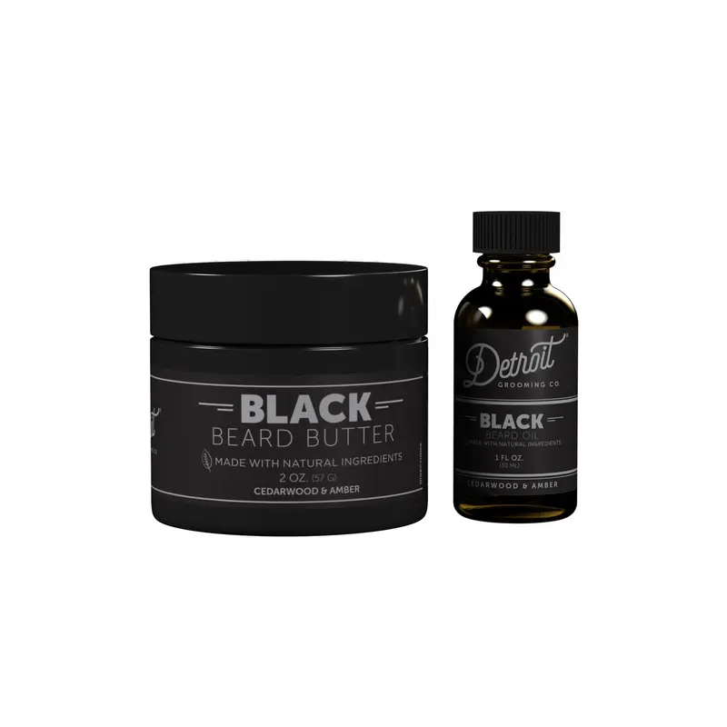 Detroit Grooming Co. Bundle Huile Barbe & Beurre Barbe – Noir (Cèdre & Ambre) – Soin Hydratant Barbe