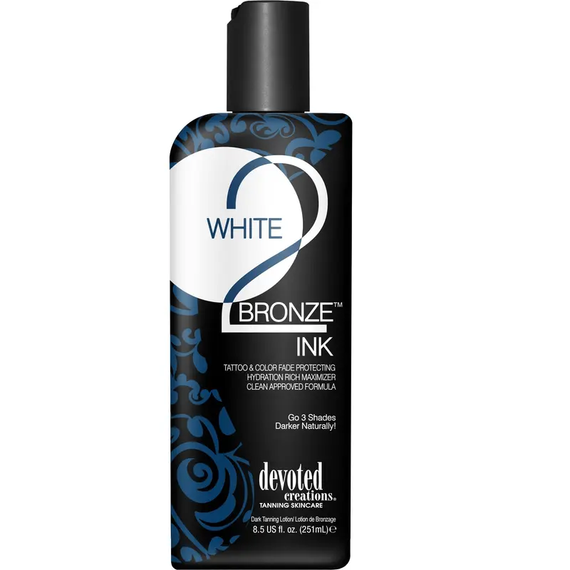 Devoted Creations White 2 Bronze Ink – Lotion bronzante protégeant tatouages et couleur, 8,5 oz