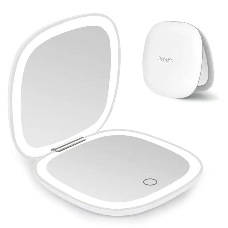 deweisn Miroir Compact Éclairé – Double Face 1x/10x, USB, 3 Couleurs, Portable