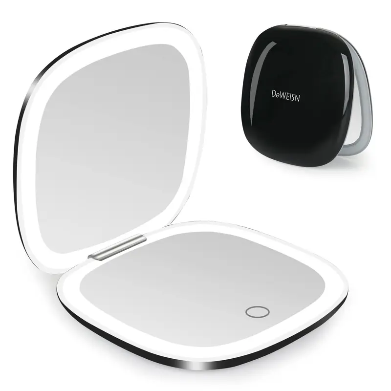 deweisn Miroir Compact LED Double Face 1x/10x – Éclairage 3 Couleurs, Recharge USB, Portable