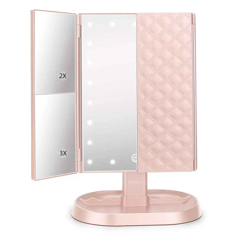 deweisn Miroir de beauté à trois volets éclairé — 21 LED, grossissements 1x/2x/3x, contrôle tactile