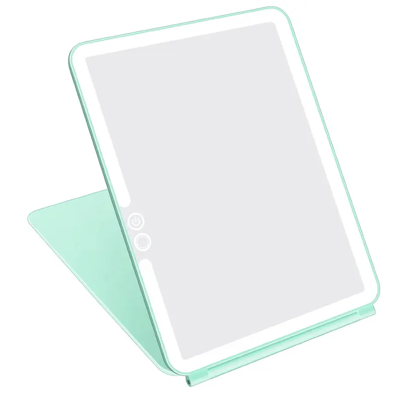 deweisn Miroir de Voyage Pliable Éclairé – 72 LEDs, 3 Modes, Recharge USB, Ultra Fin, Vert