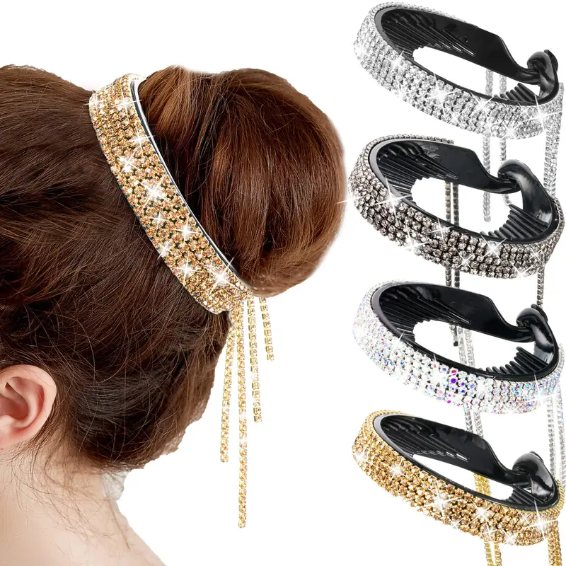 Dilunave – Lot de 4 Clips Cheveux Strass Nid d'Oiseau pour Chignon et Queue de Cheval