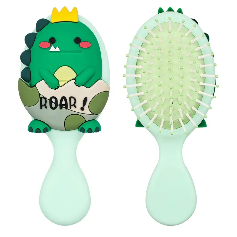DINATIS Brosse Démêlante Mini pour Tout-Petits – Dino Vert, Coussin d’Air