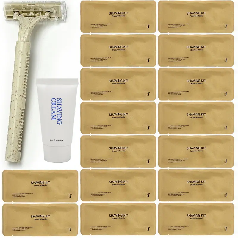 DincherBel Kit de Rasage Jetable – 50 Pièces, Fibre de Blé, Crème Incluse