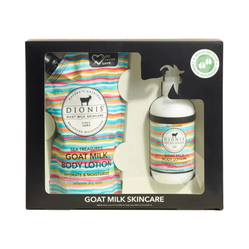 Dionis Coffret Lait Corps au Lait de Chèvre – Parfum Lavande, Recharge Poche, Sans cruauté