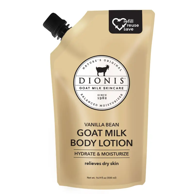 Dionis Lotion Corps au Lait de Chevre – Poche Remplissage 16,9 oz, Hydratante et Douce, Vanille