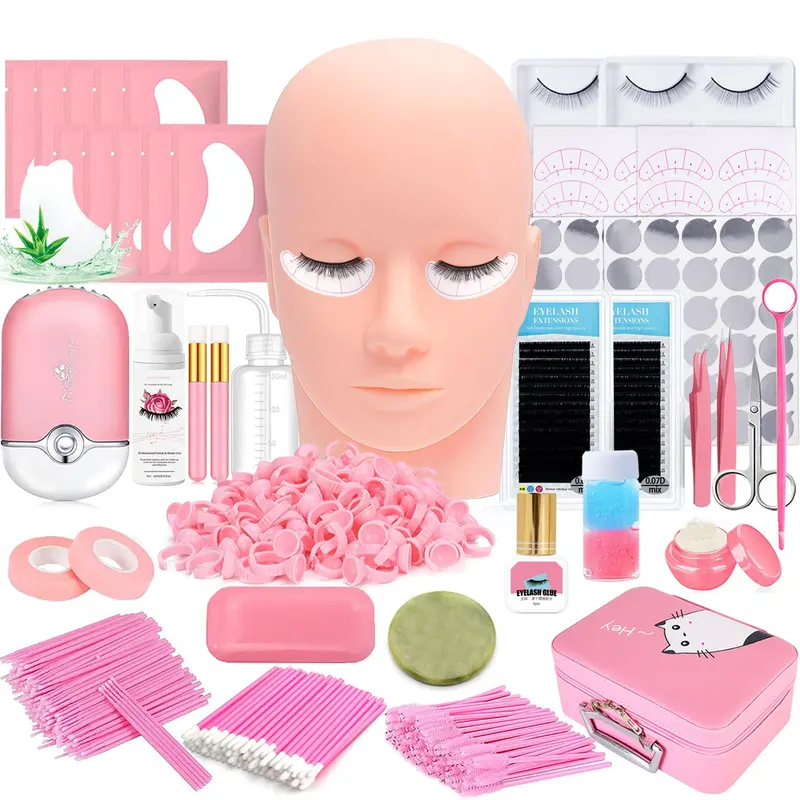 DNSGOOR Kit Professionnel d'Extensions de Cils – Tête Mannequin, Ventilateur USB et Accessoires