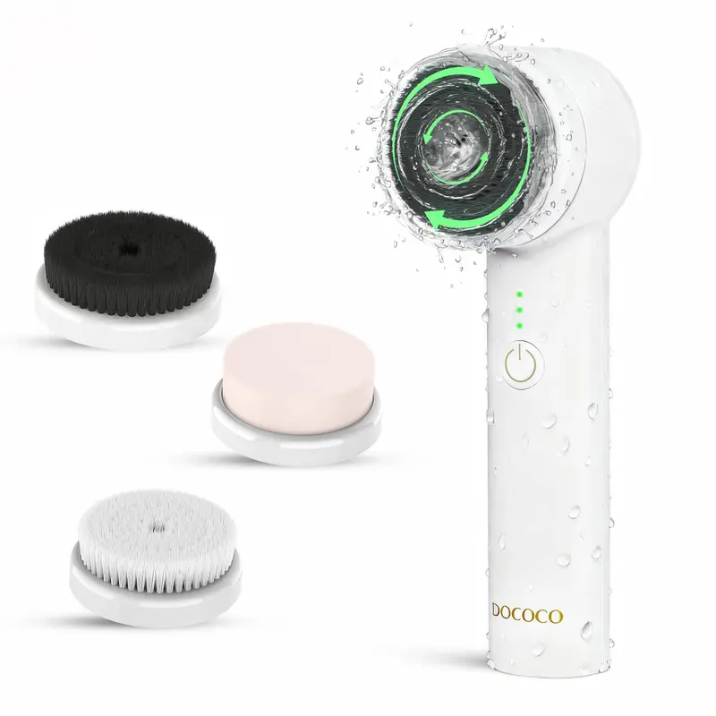 DOCOCO Brosse Nettoyage Visage Électrique — Rotation Double, 3 Vitesses, 3 Têtes Remplaçables