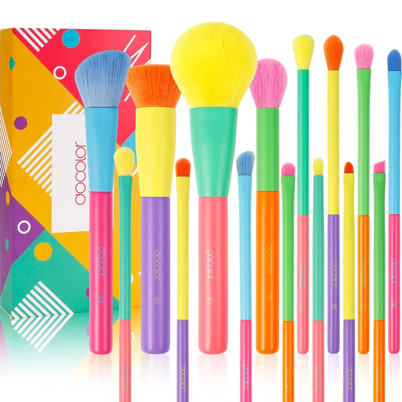 Docolor Kit Pinceaux 15 Pièces – Maquillage Coloré Premium – Cadeau Rêve de Couleurs