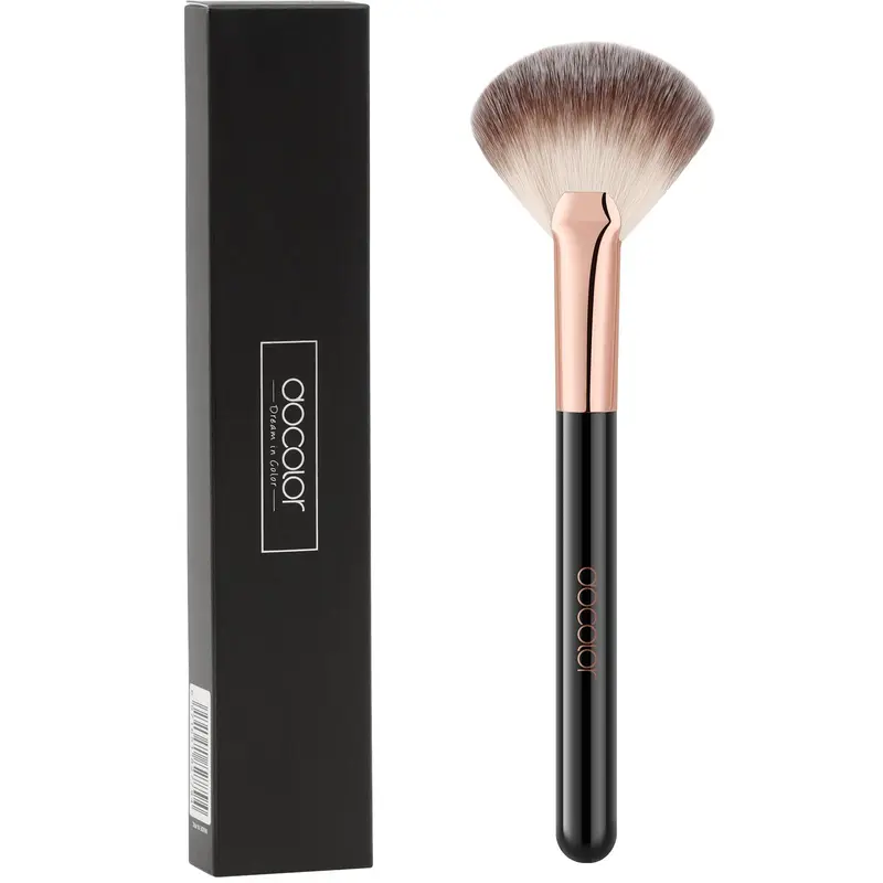 docolor Pinceau éventail – Enlumineur, Blush et Contour, Fibre synthétique, Manche en bois