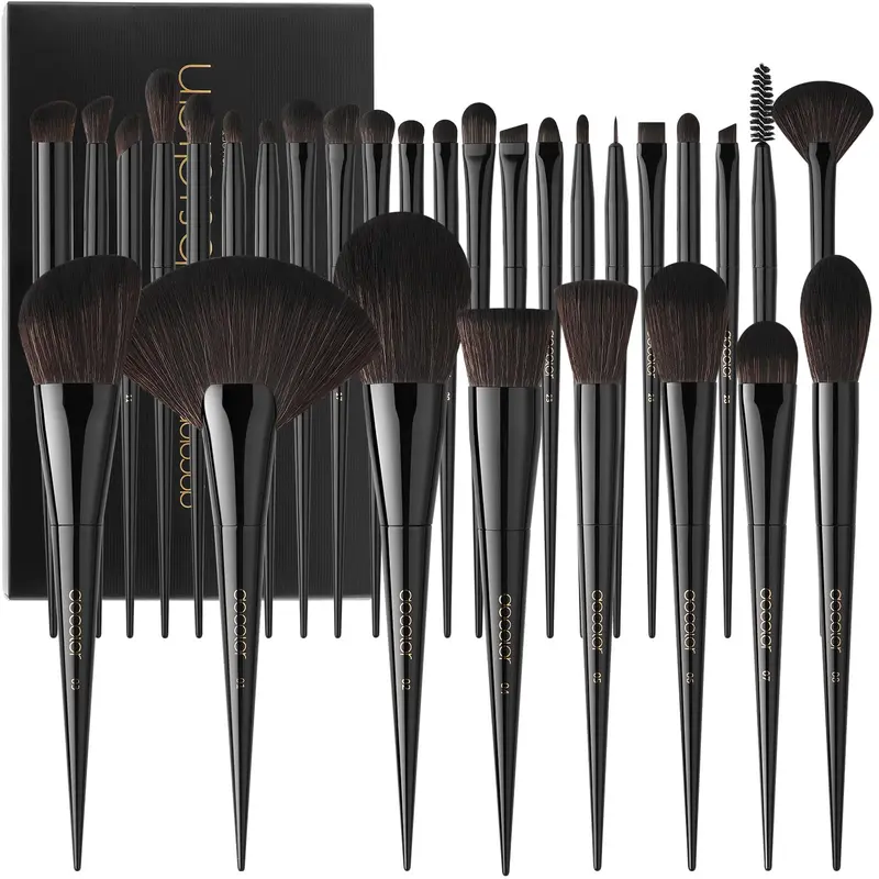 Docolor Pinceaux Maquillage Obsidien – Ensemble Professionnel 30 Pcs, Poils Synthétiques Premium