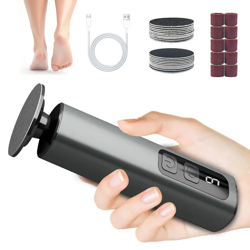 Dolcevitae Émousseur électrique pour pieds – 9 vitesses, sans fil, aluminium gris, kit spa à domicile