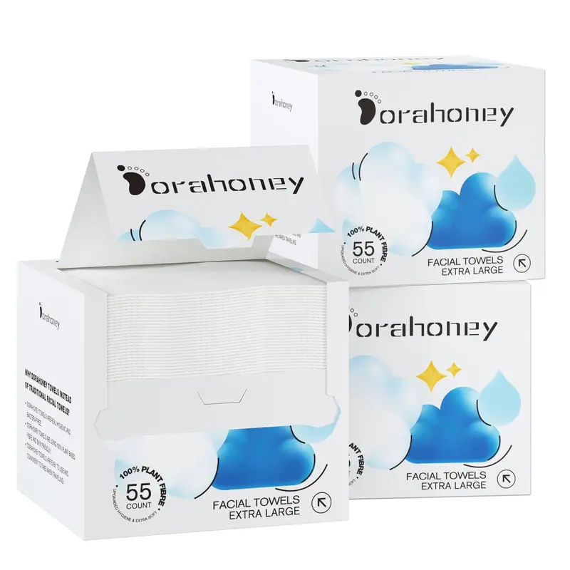 Dorahoney – Serviettes jetables pour le visage 12x12 Extra Large, 165 unités (3 paquets de 55)