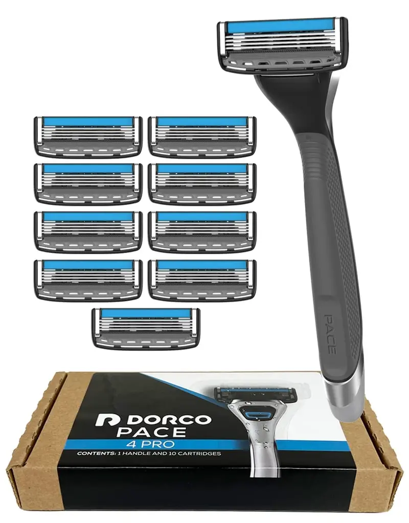 Dorco Pace 4 Pro – Rasoir à Quatre Lames | Pack 10 Cartouches + Manche
