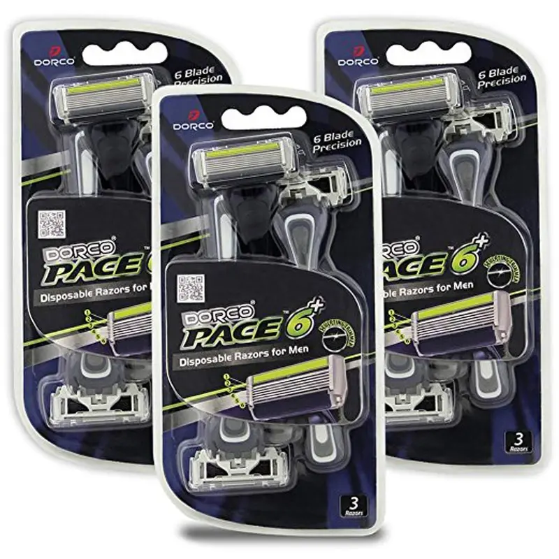 Dorco Pace 6 Plus – Rasoir jetable à 6 lames avec tondeuse de précision – Pack valeur (9 rasoirs)